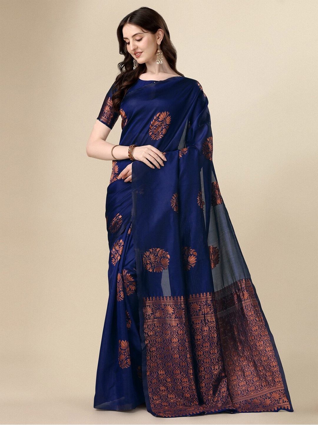 

Fashionuma Ethnic Motifs Woven Design Zari Art Silk Saree, Blue