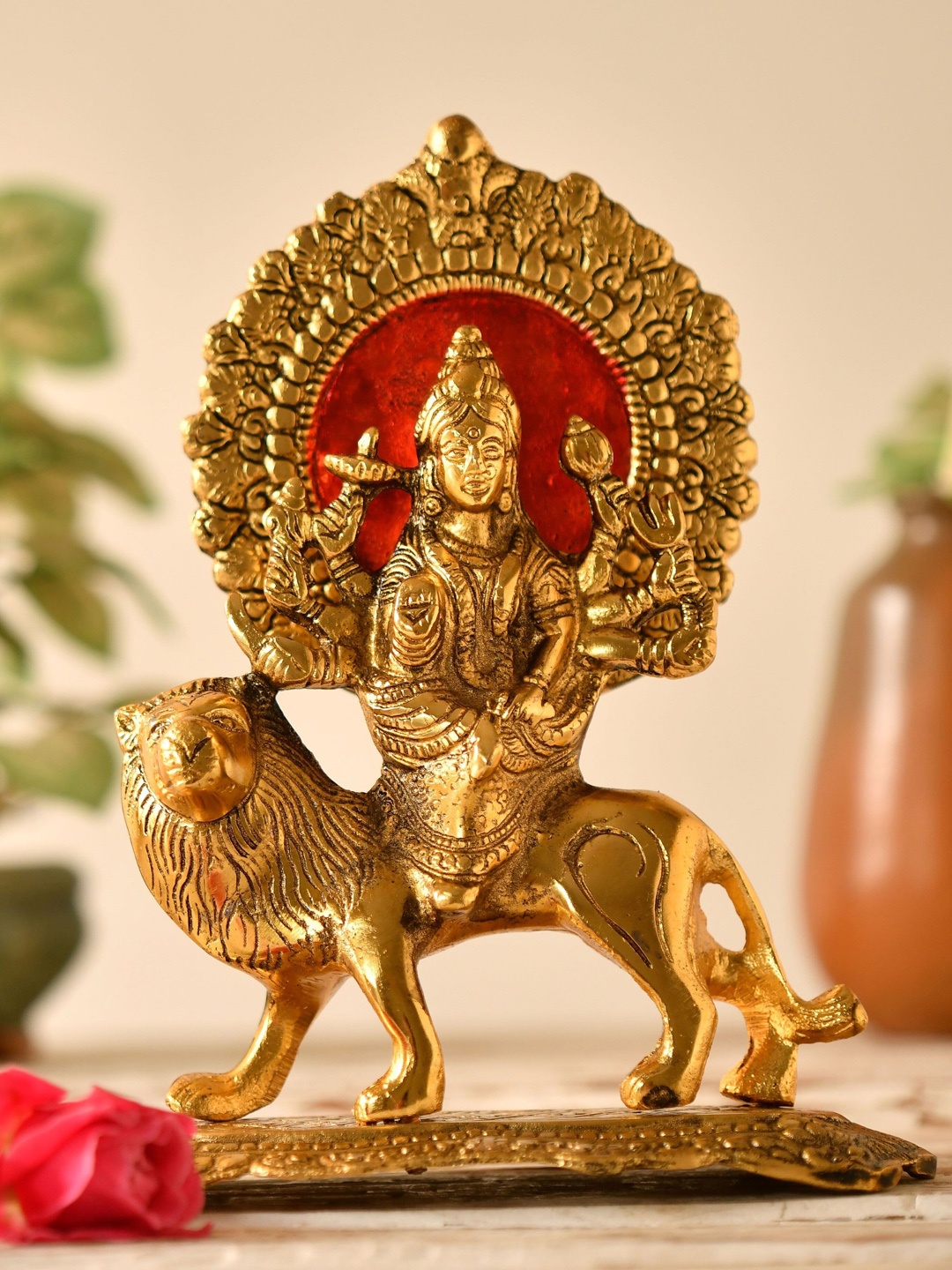 

Fashion Bizz Gold Toned Red Durga Idol Showpieces