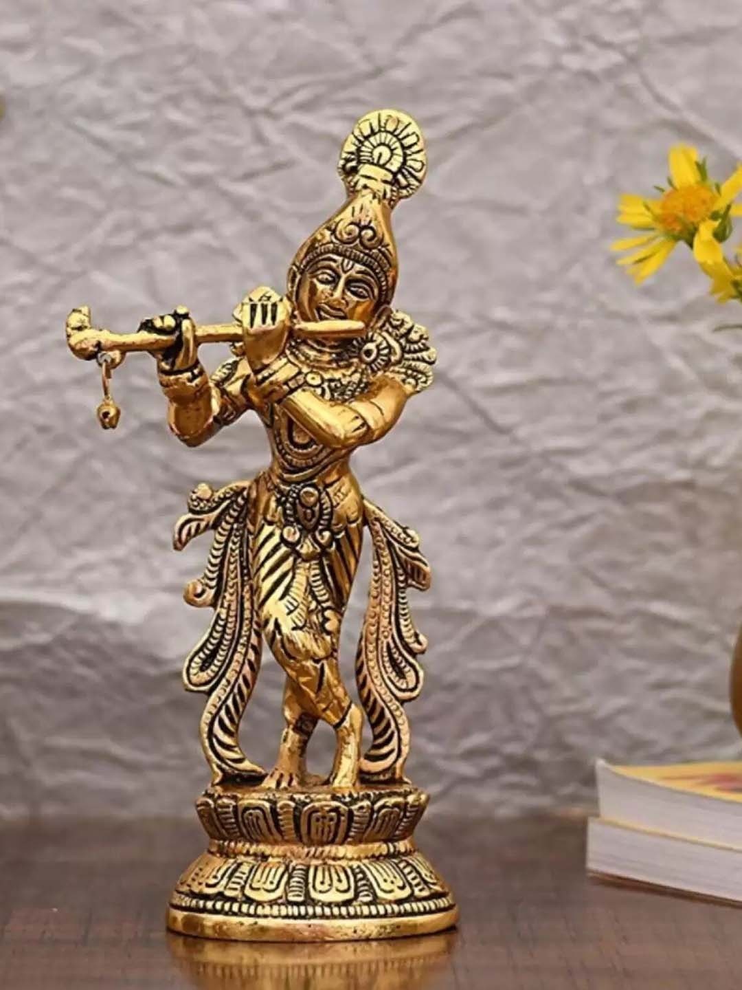 

Fashion Bizz Golden Textured Metal Krishna Religious Showpiece, Gold