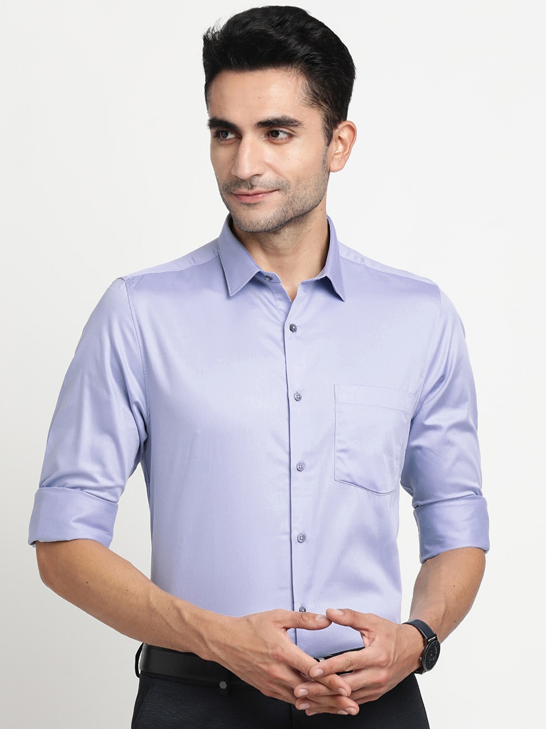 

Turtle Spread Collar Modern Slim Fit Opaque Formal Shirt, Blue