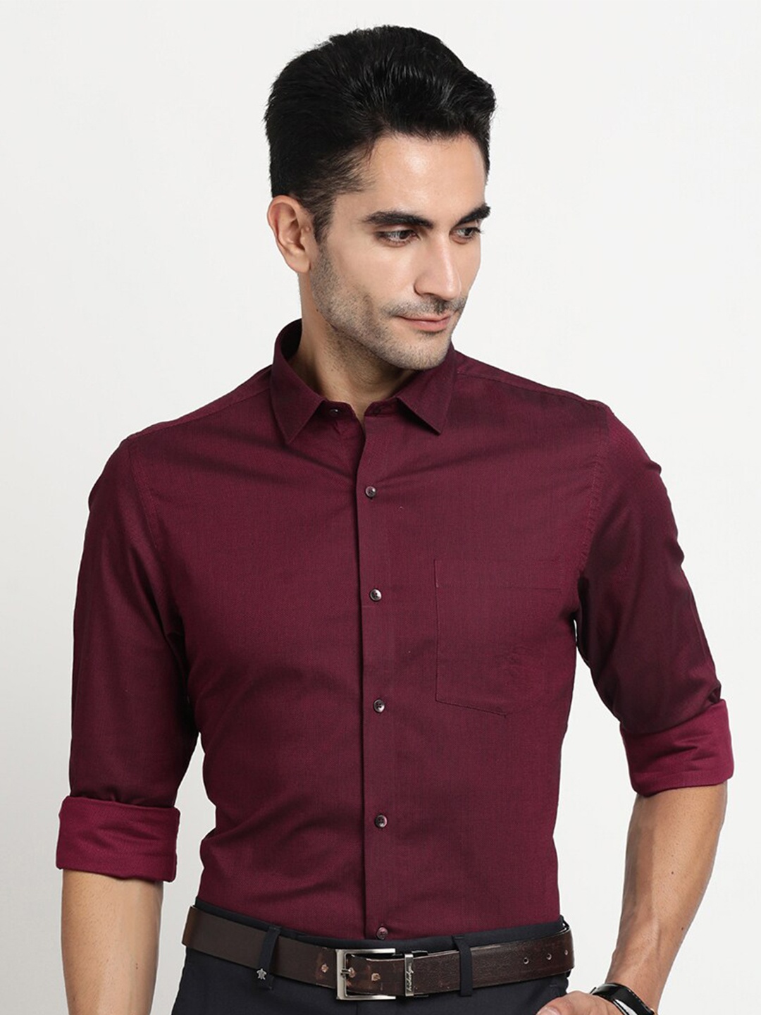 

Turtle Modern Slim Fit Pure Cotton Formal Shirt, Maroon