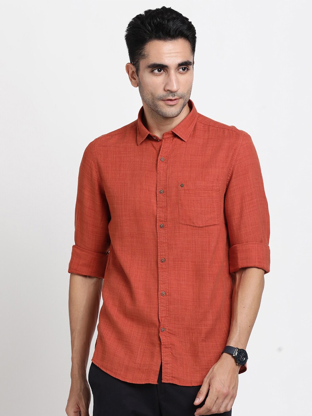 

Turtle Relaxed Spread Collar Slim Fit Cotton Casual Shirt, Orange