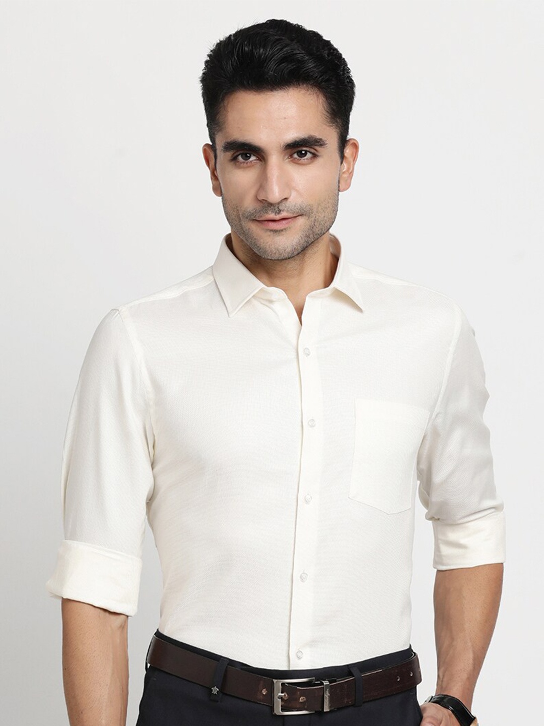 

Turtle Modern Slim Fit Pure Cotton Formal Shirt, Cream