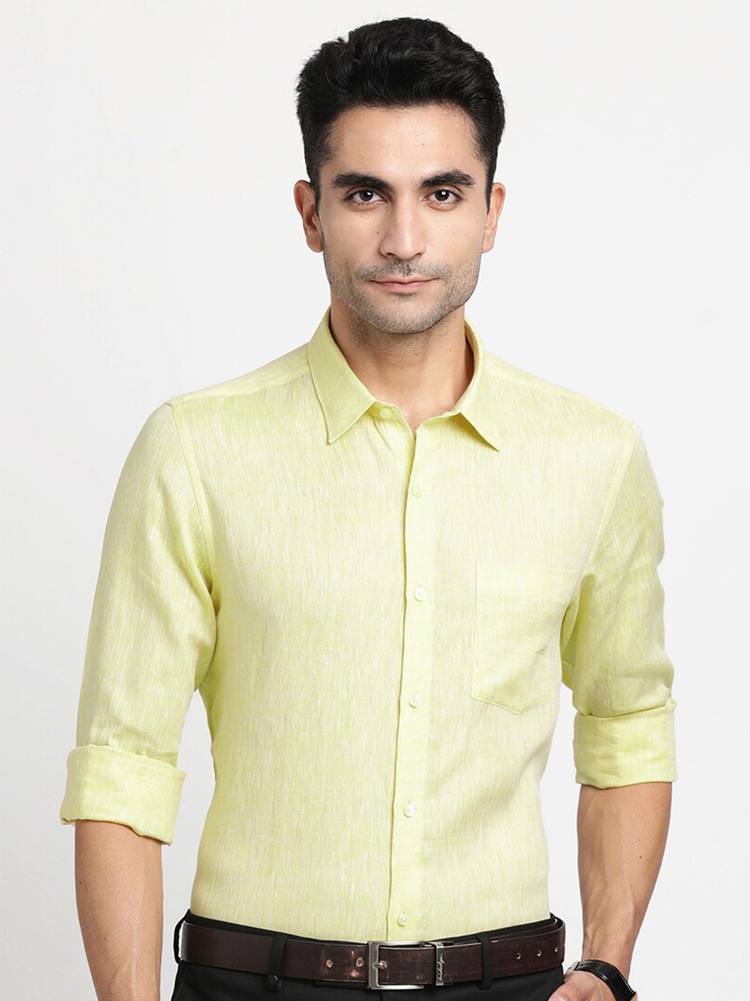 

Turtle Modern Slim Fit Pure Linen Formal Shirt, Yellow