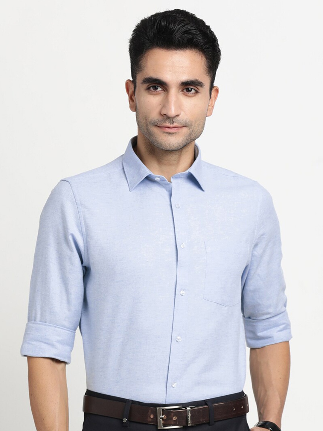 

Turtle Modern Slim Fit Pure Cotton Formal Shirt, Blue