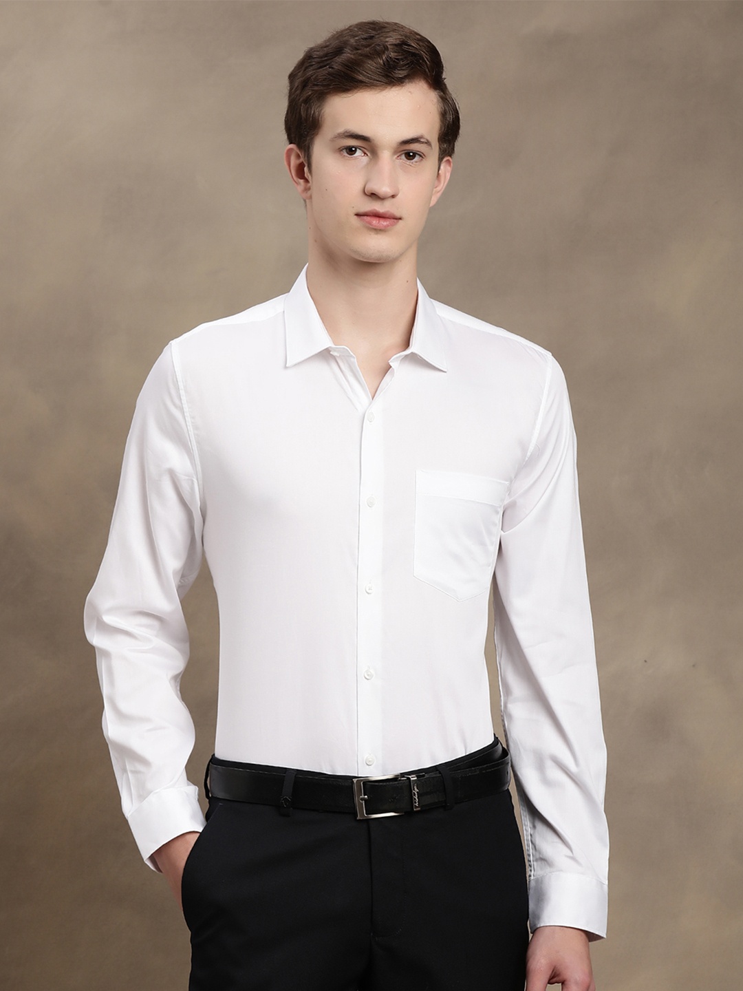 

Turtle Cotton Modern Slim Fit Opaque Formal Shirt, White