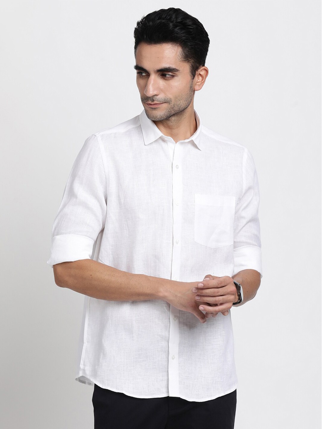 

Turtle Modern Slim Fit Pure Linen Casual Shirt, White