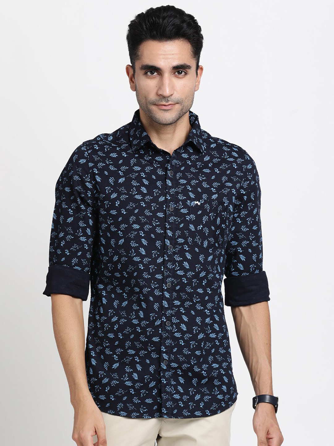 

Turtle Relaxed Slim Fit Floral Printed Pure Cotton Casual Shirt, Navy blue