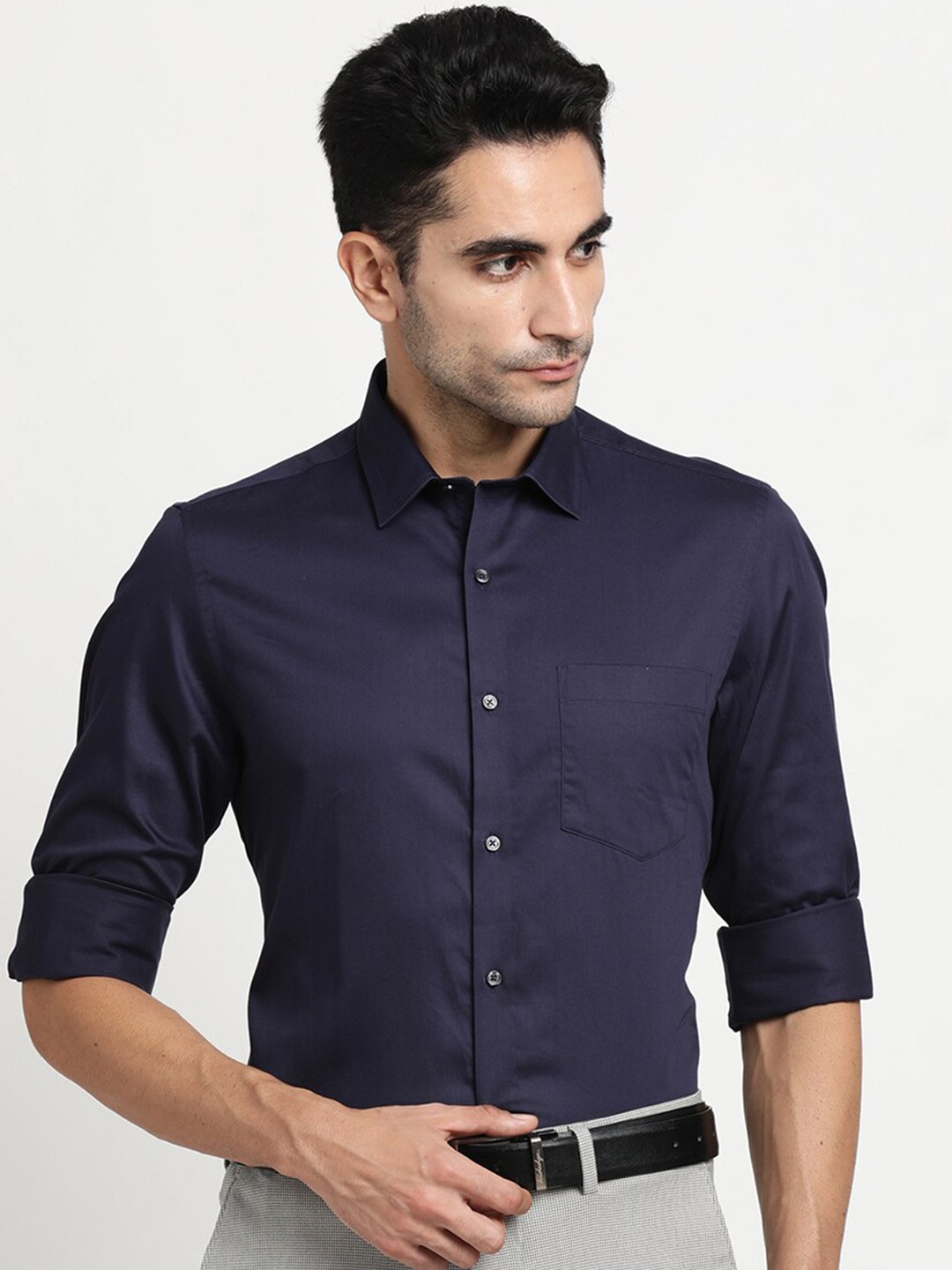 

Turtle Cotton Modern Slim Fit Opaque Formal Shirt, Navy blue