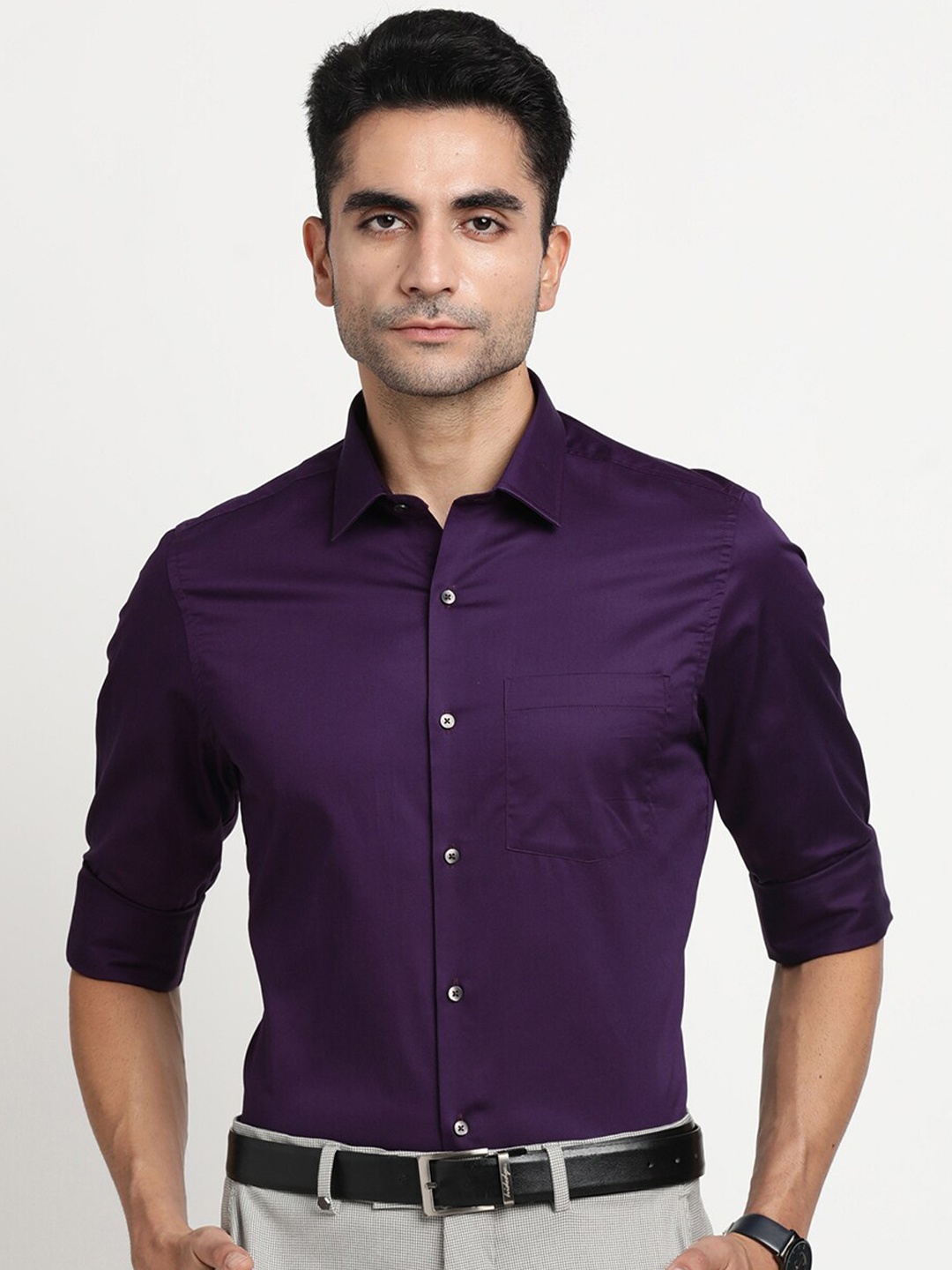 

Turtle Modern Slim Fit Pure Cotton Formal Shirt, Purple