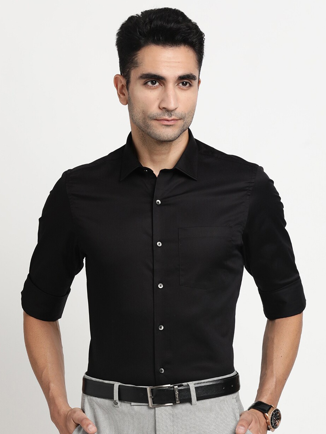 

Turtle Modern Slim Fit Pure Cotton Formal Shirt, Black