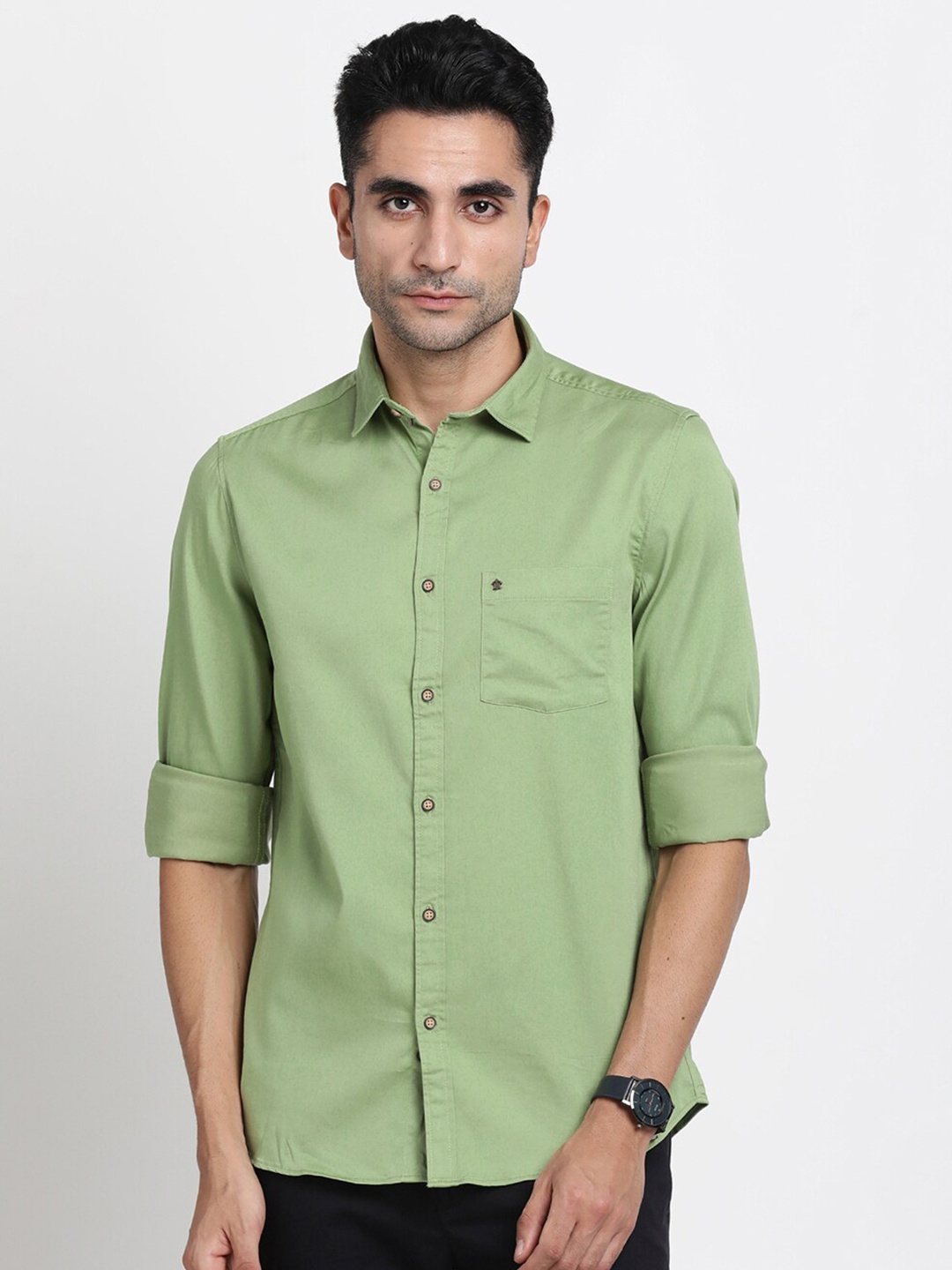 

Turtle Relaxed Slim Fit Cotton Casual Shirt, Green