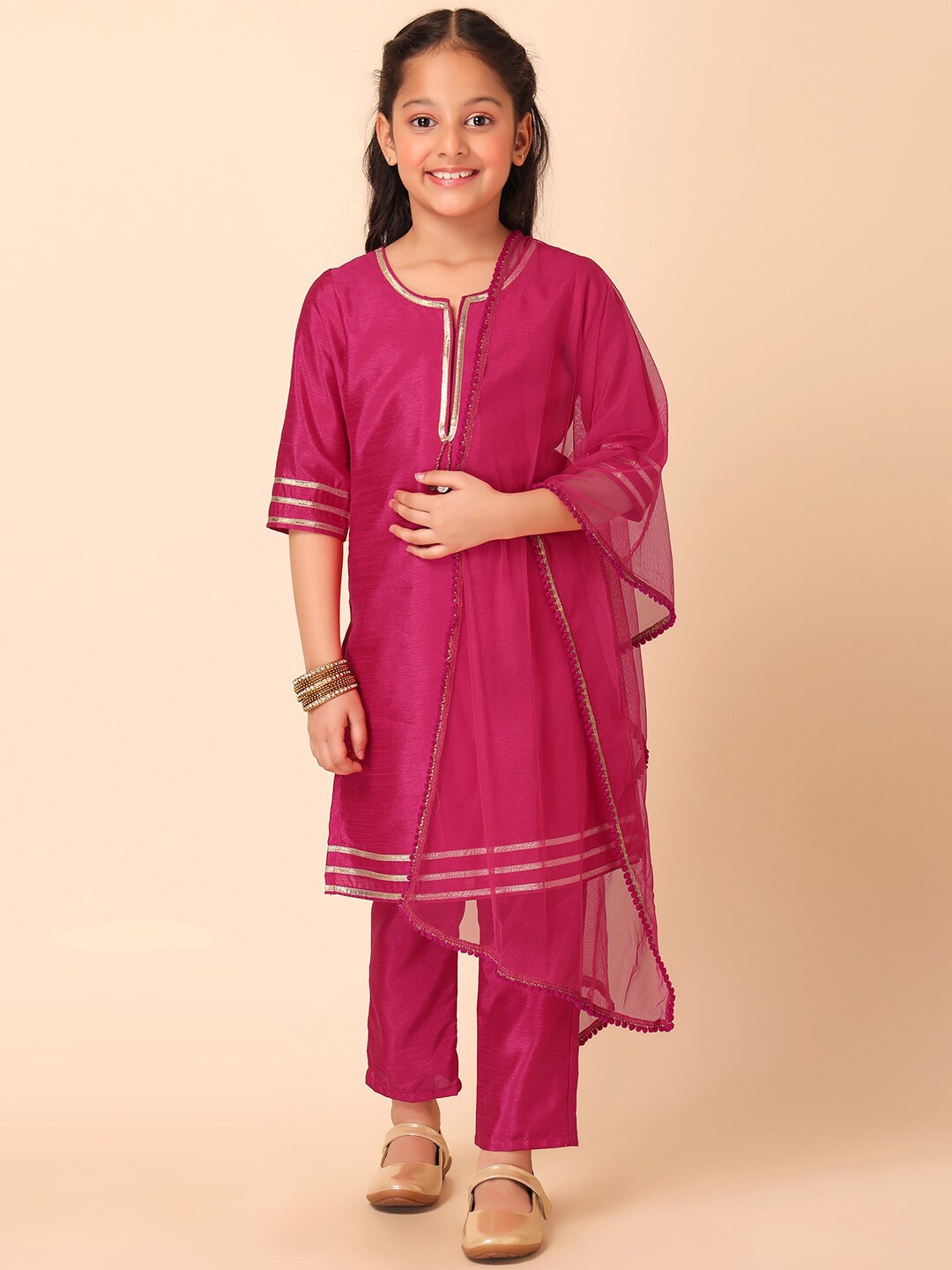 

Miss Indya Regular Gotta Patti Kurta with Trousers & Dupatta, Pink