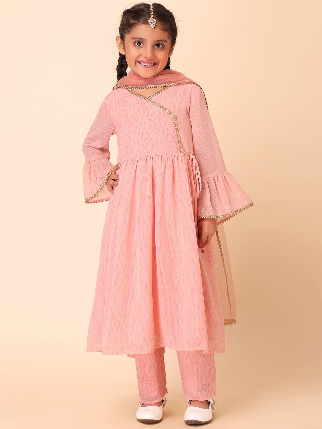

Miss Indya Ikat Printed Angrakha Kurta with Churidar & Dupatta, Pink