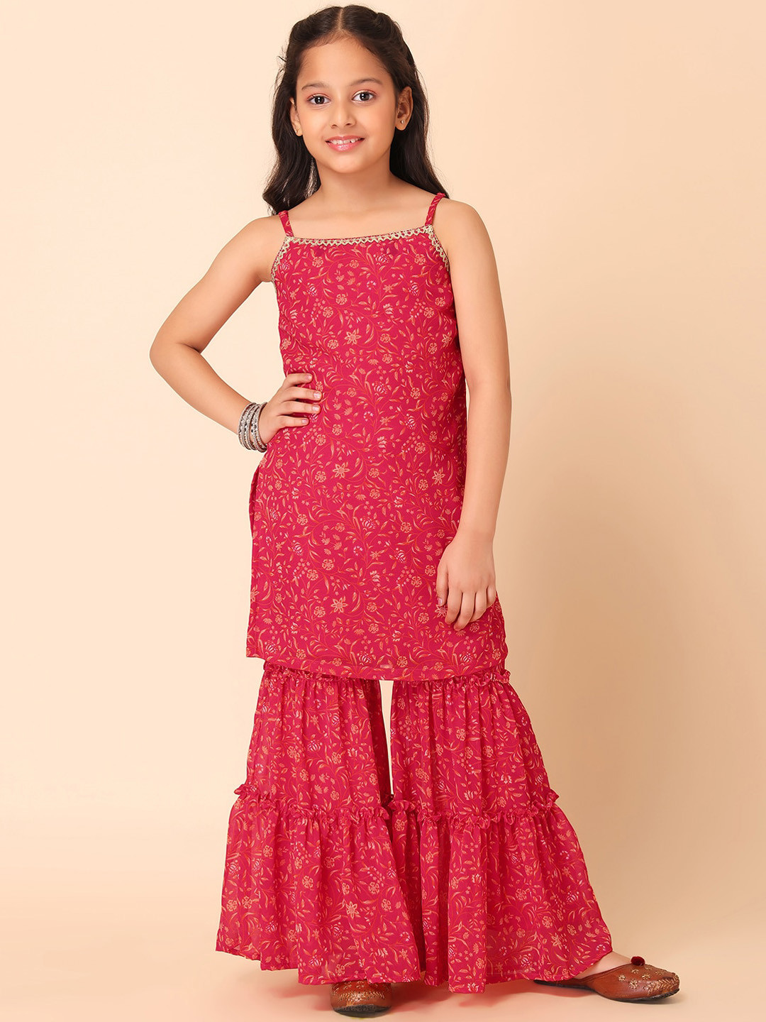 

Miss Indya Floral Printed Kurta with Sharara, Pink
