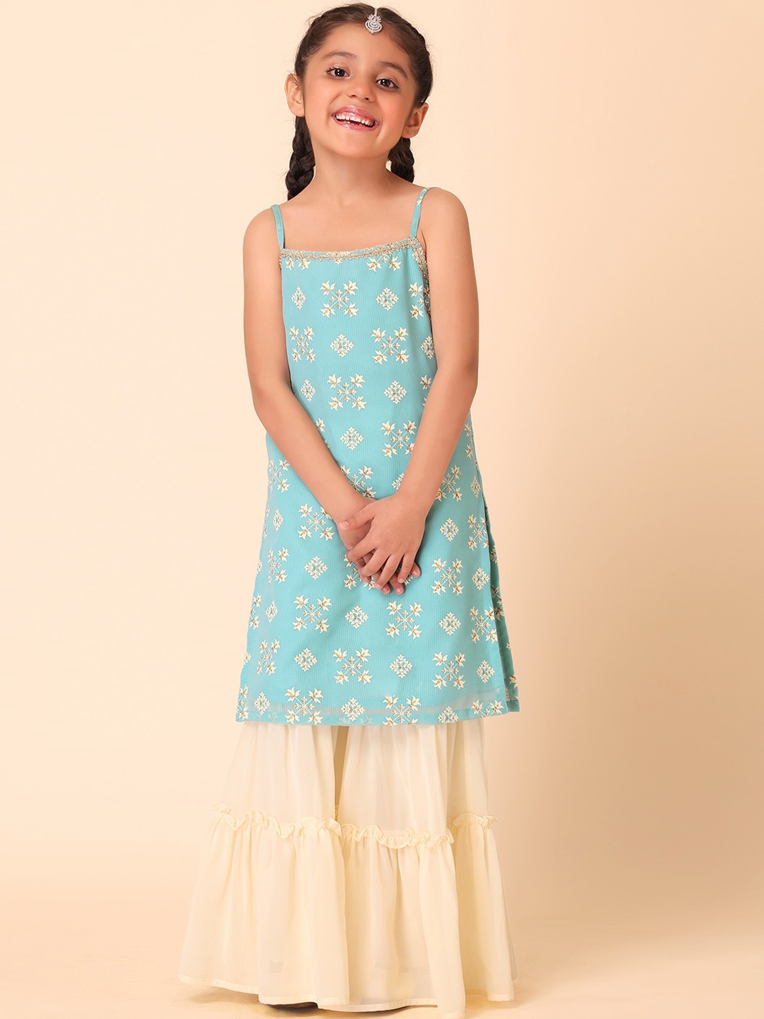 

Miss Indya Ethnic Motif Printed Kurta with Sharara, Blue