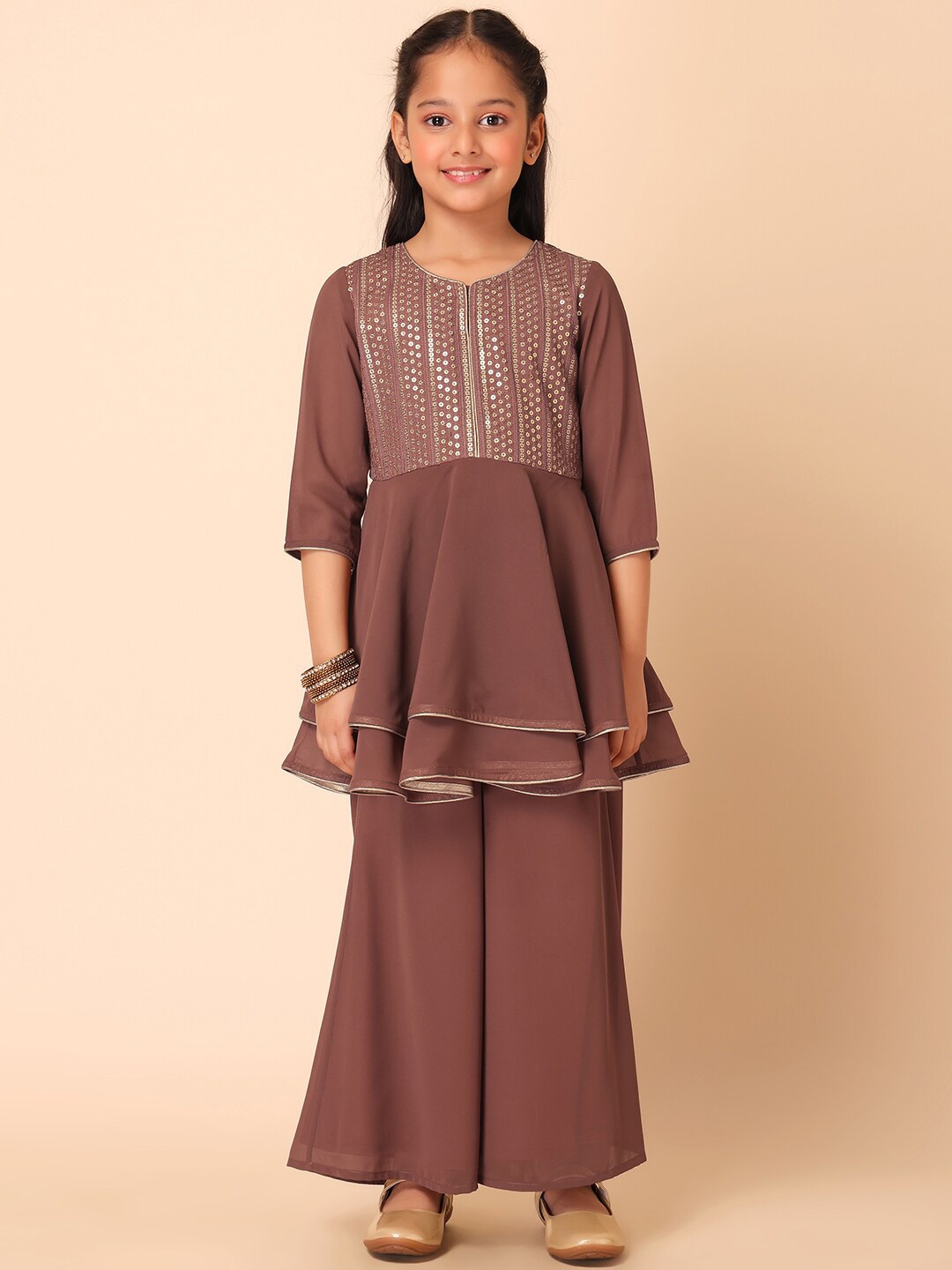 

Miss Indya Embroidered Empire Sequinned Kurta with Sharara, Pink