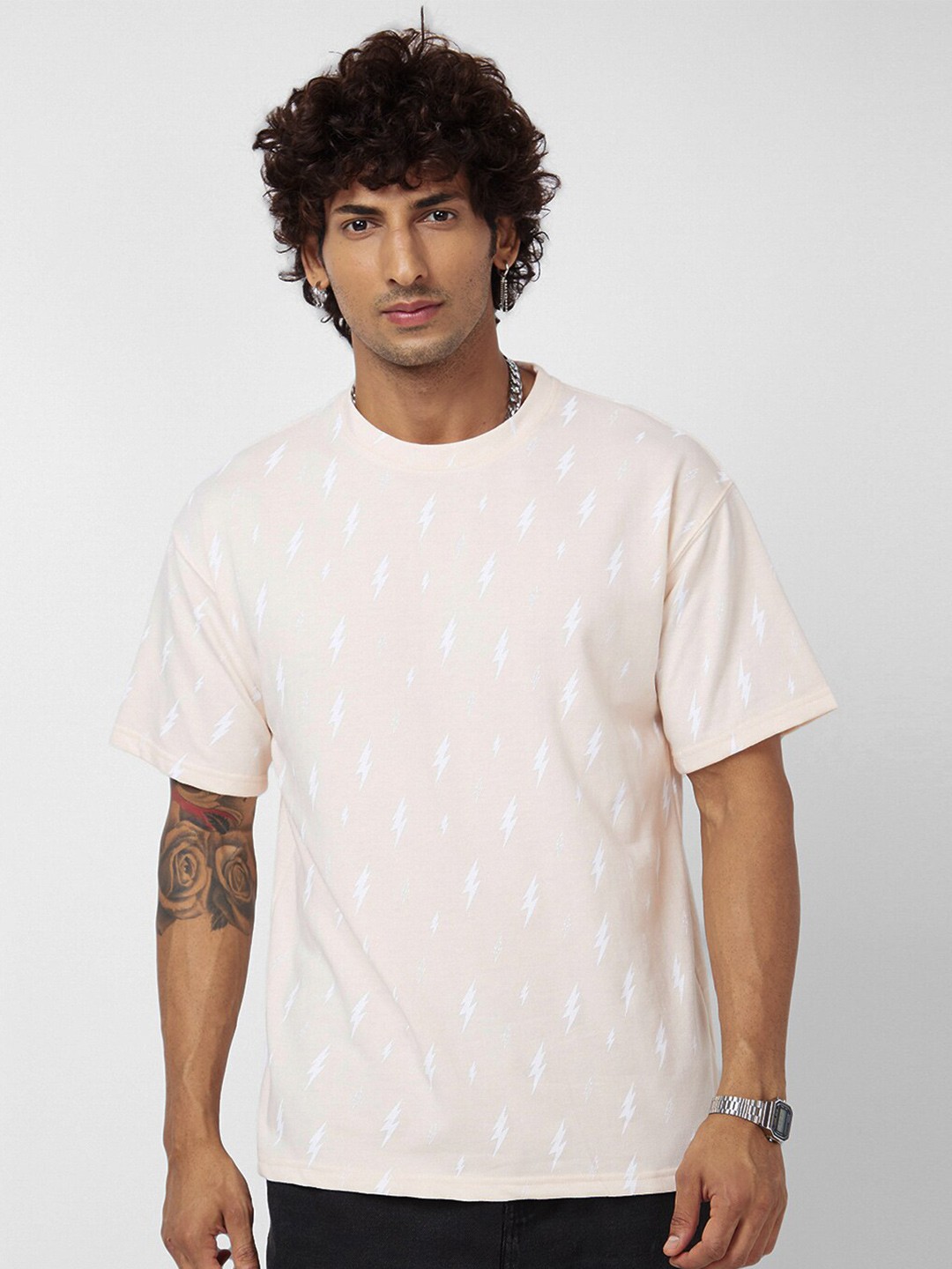 

VASTRADO Conversational Printed Cotton T-Shirt, Peach