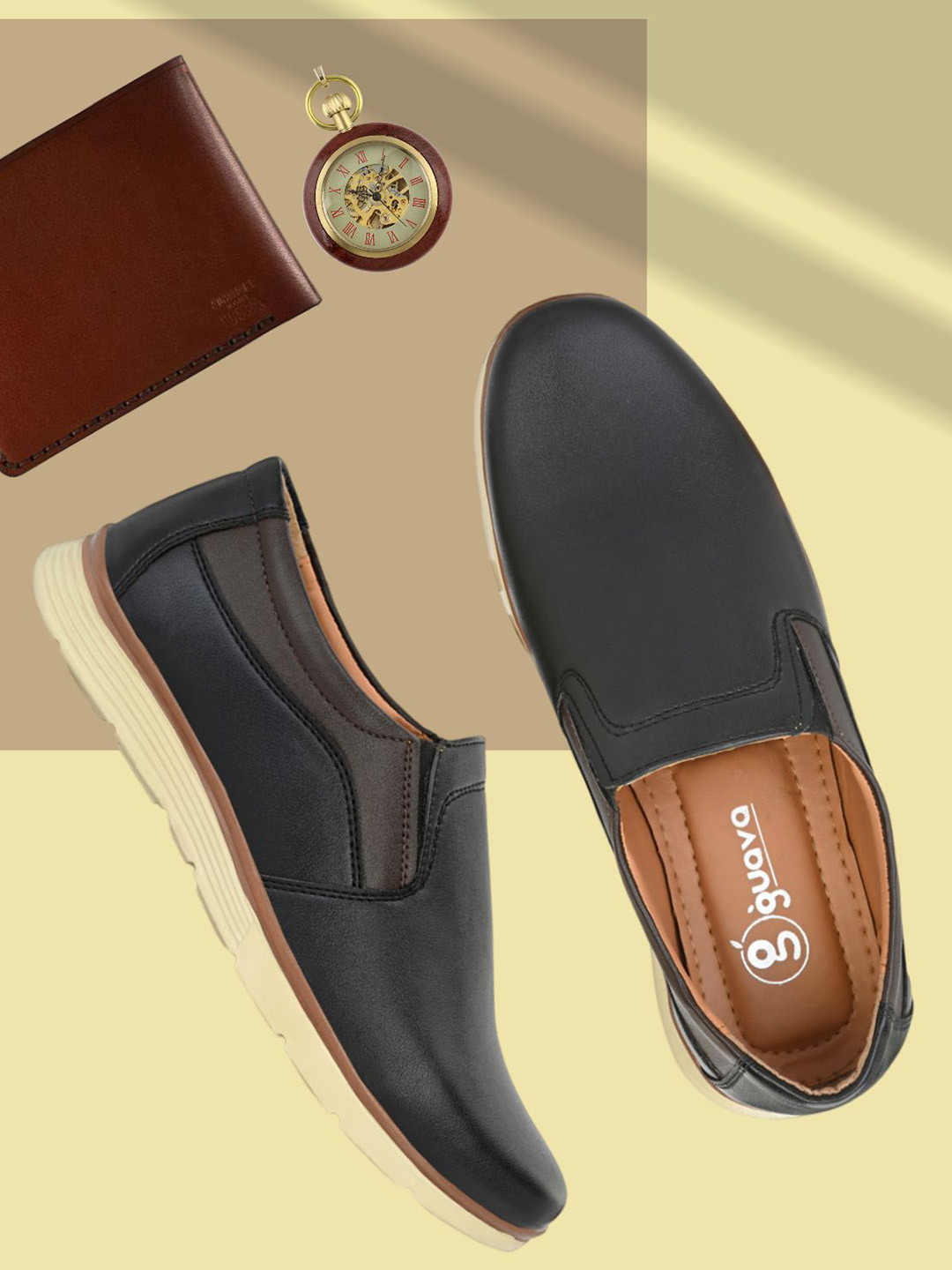 

Guava Men Textured Contrast Sole Slip-On Sneakers, Black
