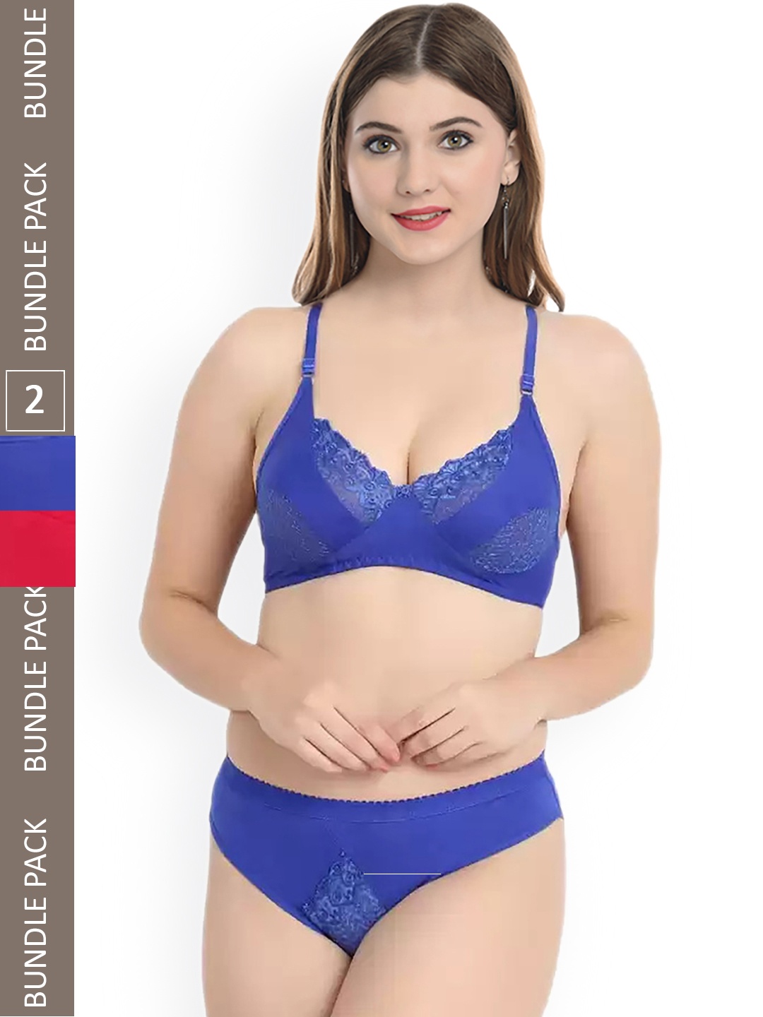 

PIBU Pack Of 2 Non Padded Cotton Lingerie Set, Blue