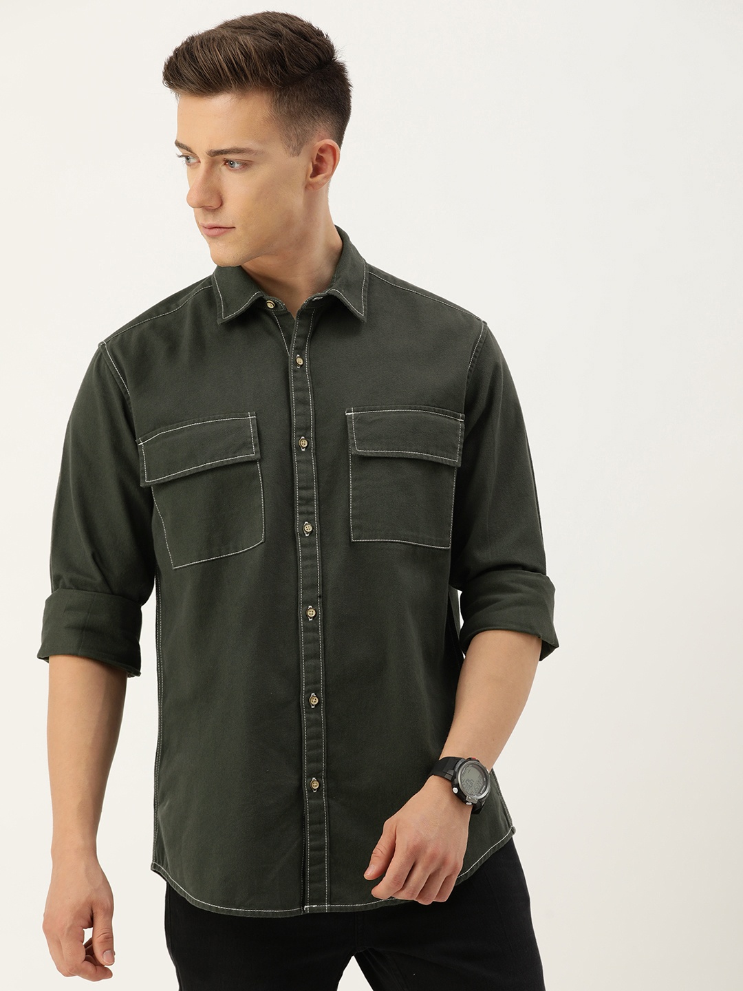 

Bene Kleed Men Solid Regular Fit Opaque Casual Shirt, Green