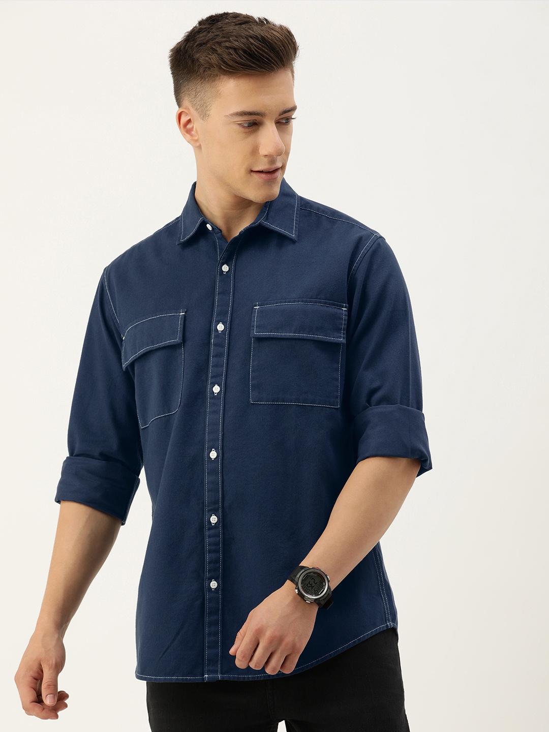 

Bene Kleed Men Opaque Pure Cotton Casual Shirt, Navy blue