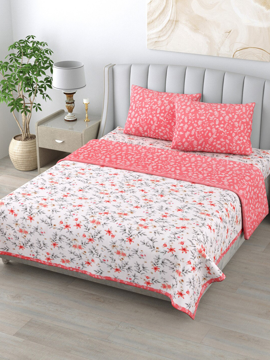 

Home Fresh Rosemary Pink & White Floral Pure Cotton AC Room 210 GSM Double Bed Dohar