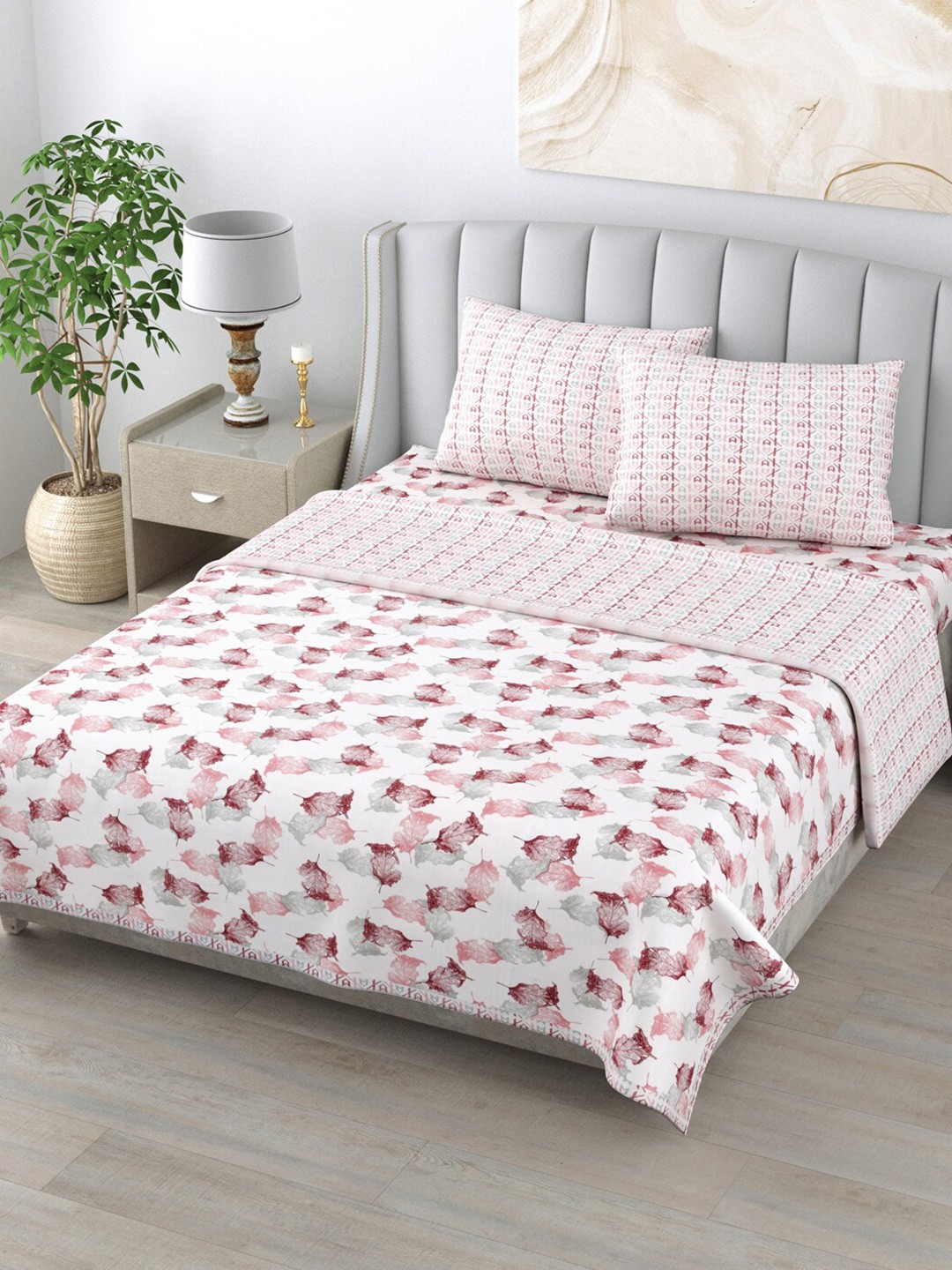 

Home Fresh Rosemary White & Red Floral Pure Cotton AC Room 210 GSM Double Bed Dohar