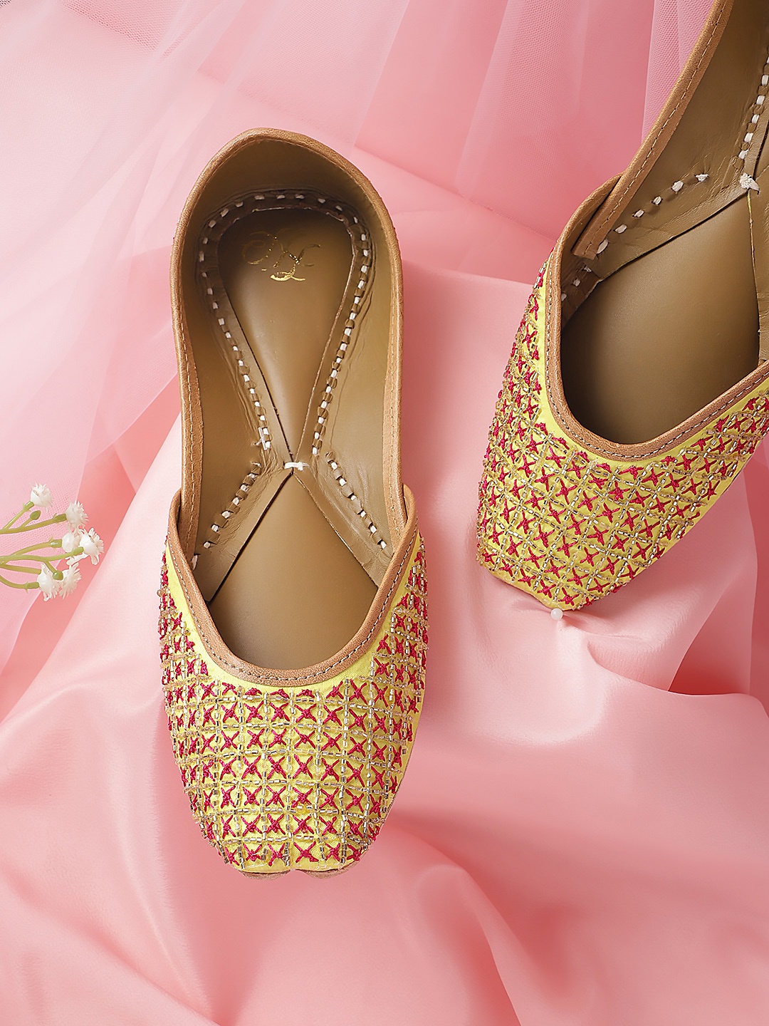 

House of Pataudi Women Embellished Party Mojaris, Yellow