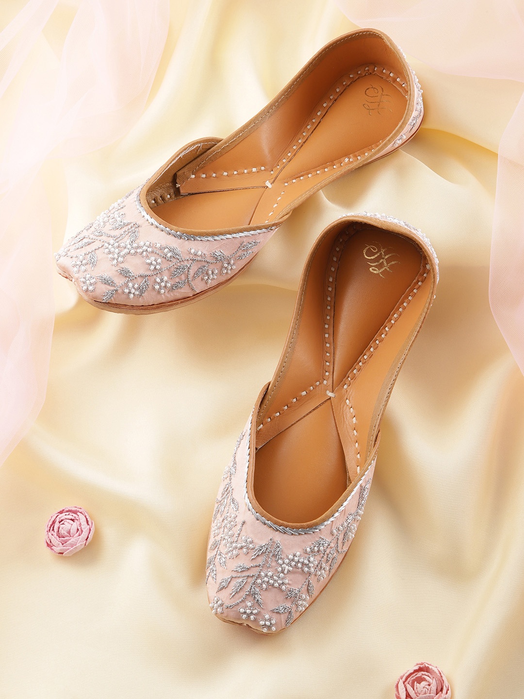 

House of Pataudi Women Embellished Party Mojaris, Peach