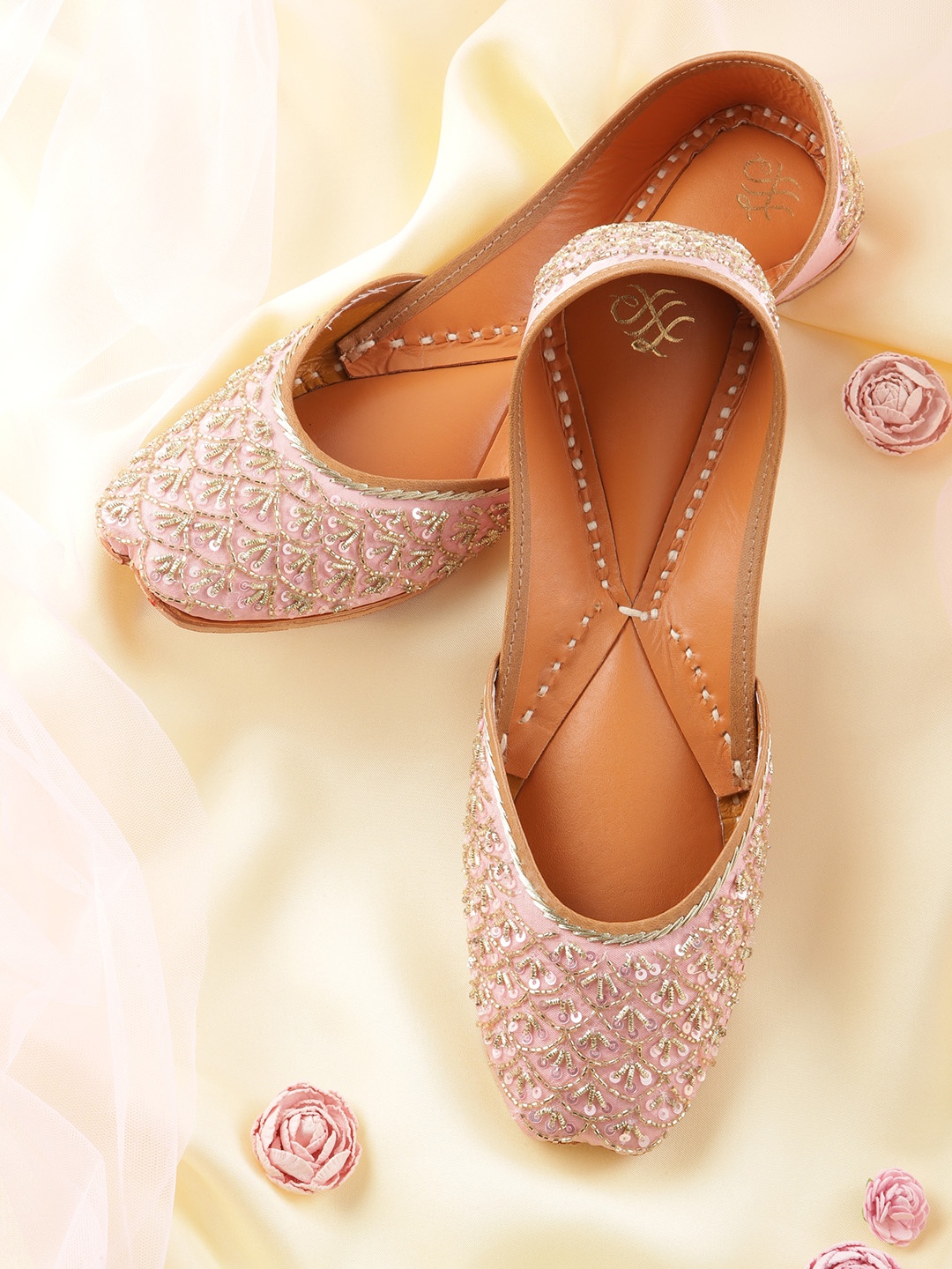 

House of Pataudi Women Embellished Party Mojaris, Pink