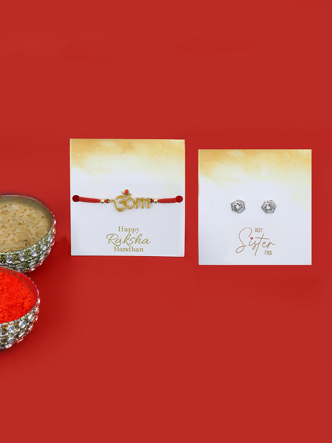 

Carlton London 925 Sterling Silver Textured Rakhi with CZ Studded Stud Earring