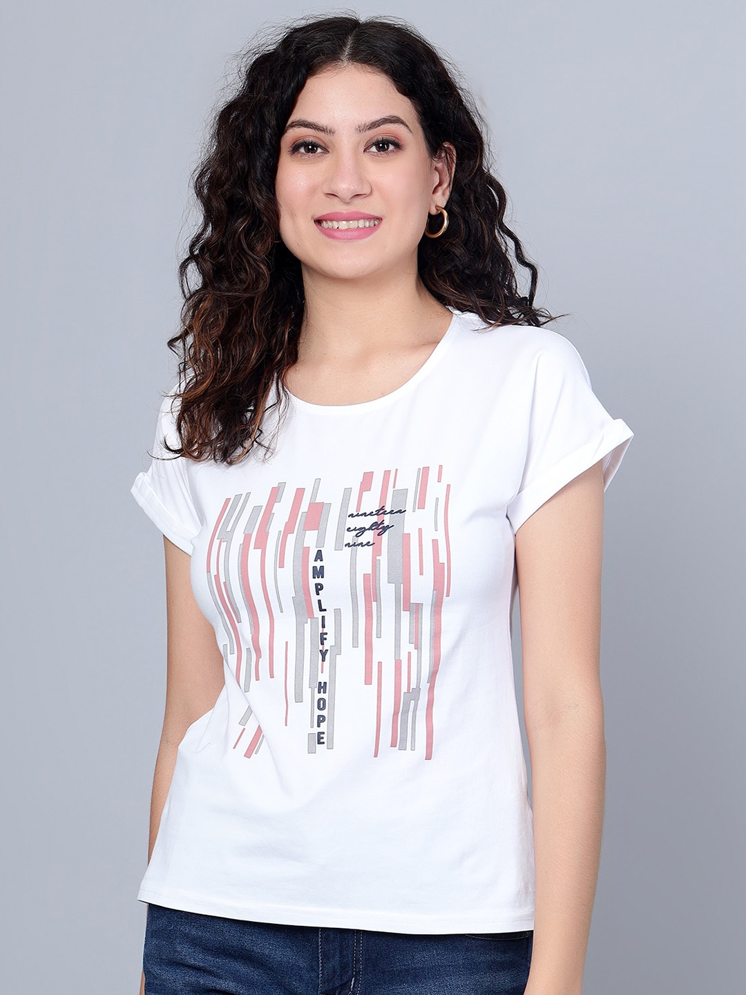 

Cantabil Typography Printed Extended Sleeves Cotton T-shirt, White