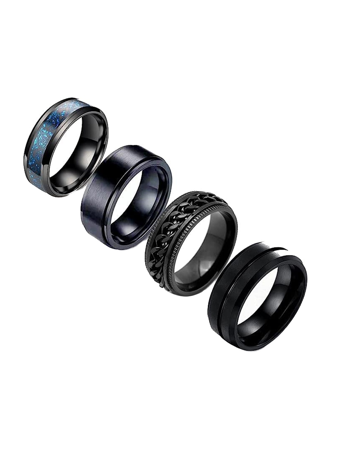 

MEENAZ Unisex Set Of 4 Finger Rings, Black