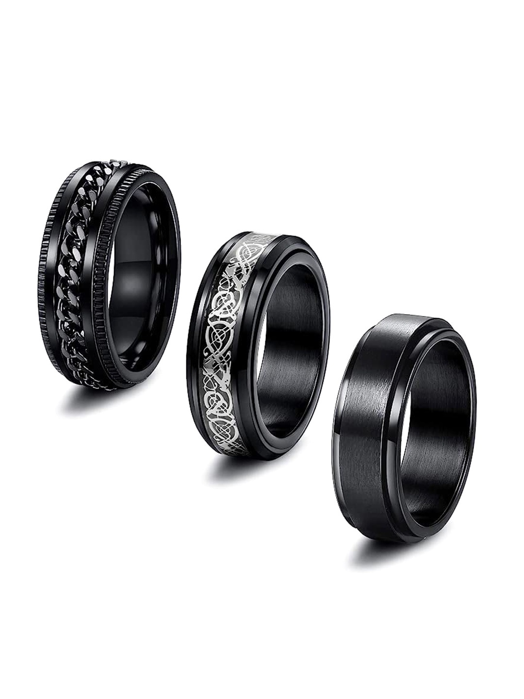 

MEENAZ Set of 3 Silver-Plated Finger Rings, Black