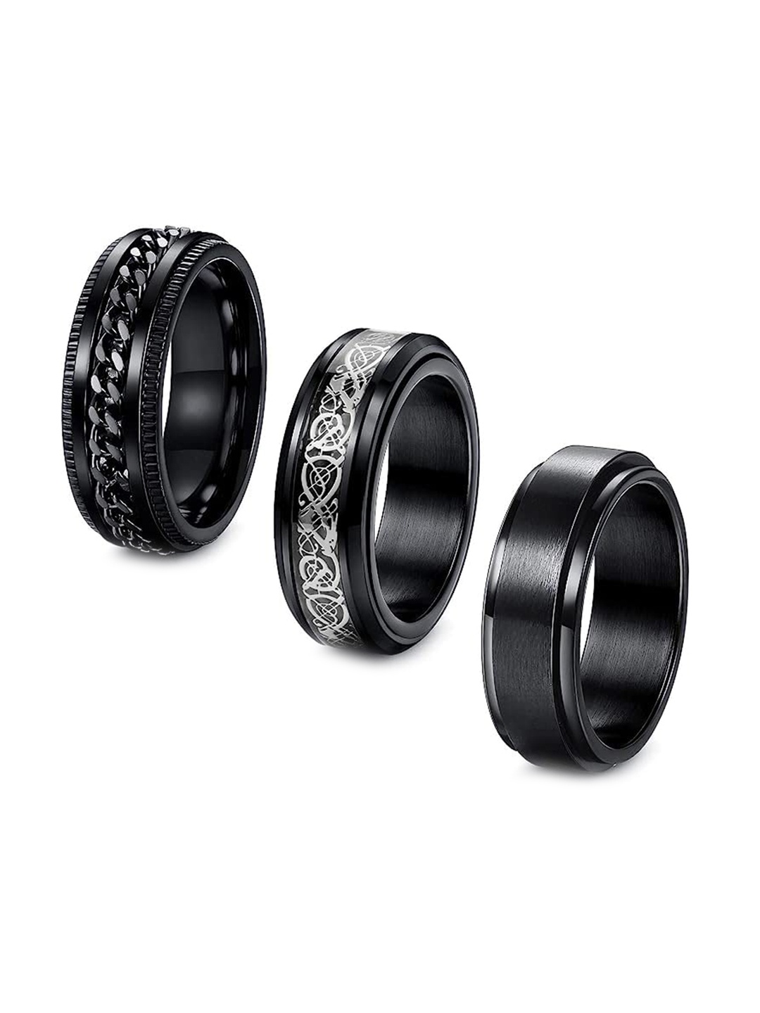 

MEENAZ Men Pack Of 3 Finger Rings, Black