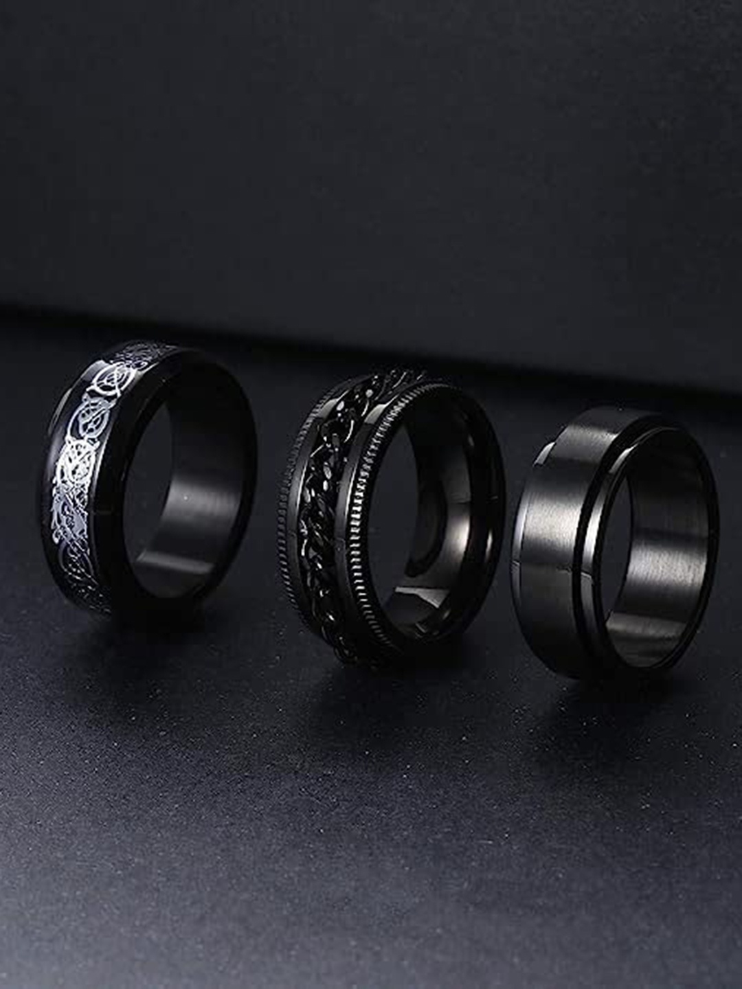 

MEENAZ Set Of 3 Silver-Plated Finger Rings, Black