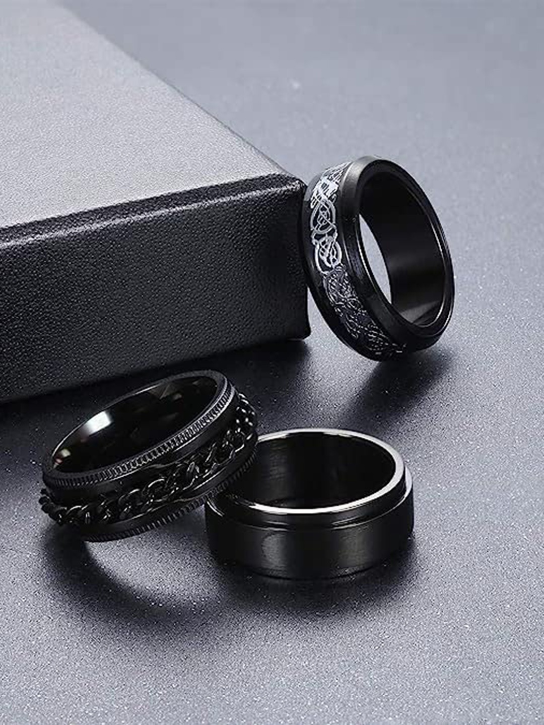 

MEENAZ Set Of 3 Silver-Plated Finger Rings, Black