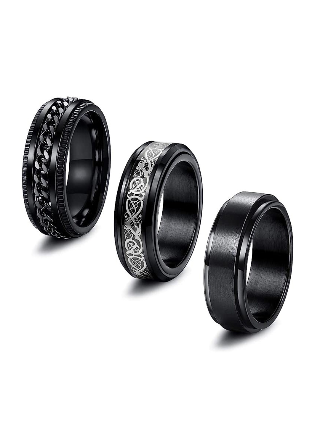 

MEENAZ Unisex Set Of 3 Finger Rings, Black