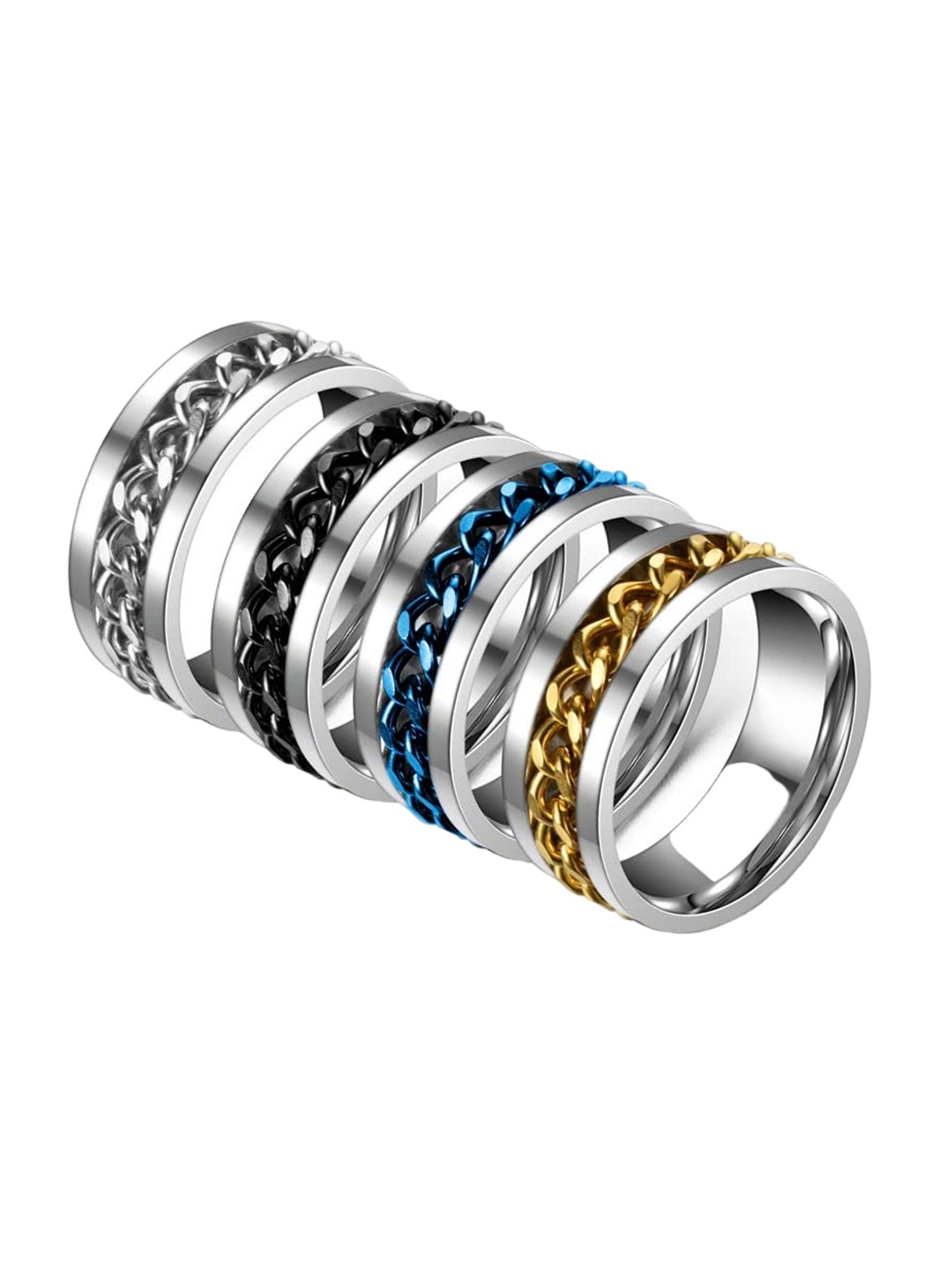 

MEENAZ Unisex Set Of 4 Silver-Plated Textured Band Finger Rings