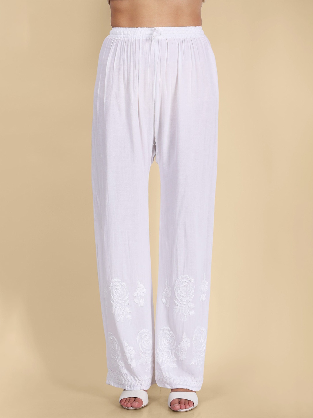 

Syrish Floral Hem Design Palazzo, White