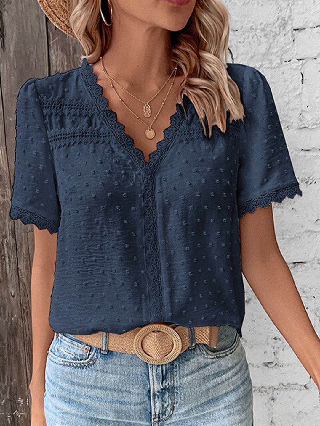

BoStreet Blue Self Design Regular Top