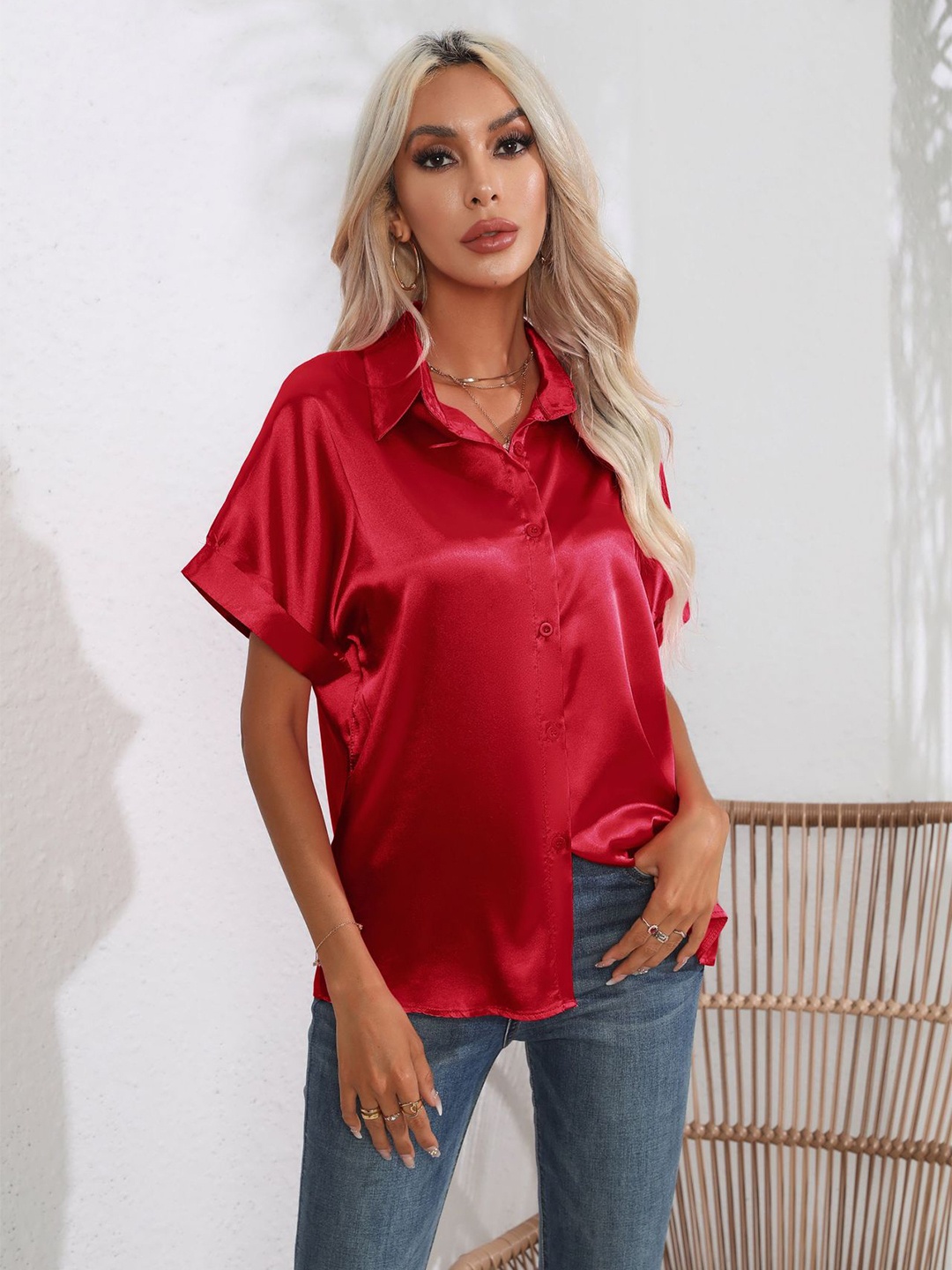 

StyleCast Red Extended Sleeves Casual Shirt