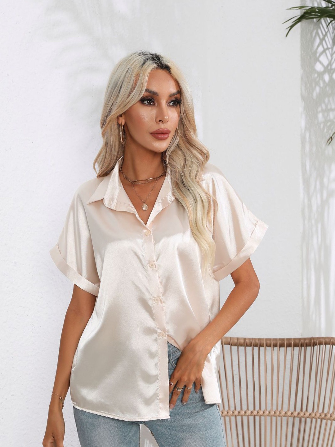 

StyleCast Beige Extended Sleeves Casual Shirt