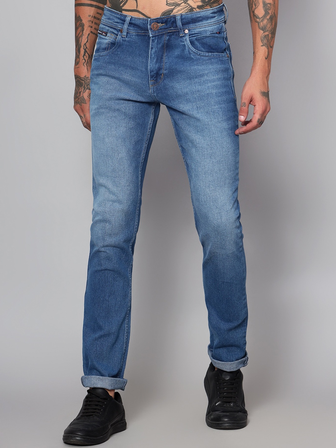 

Cantabil Men Comfort Heavy Fade Clean Look Cotton Stretchable Jeans, Blue
