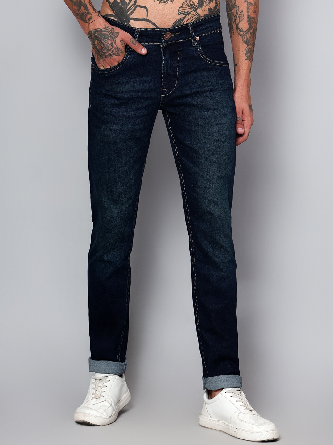 

Cantabil Men Comfort Light Fade Clean Look Cotton Stretchable Jeans, Blue