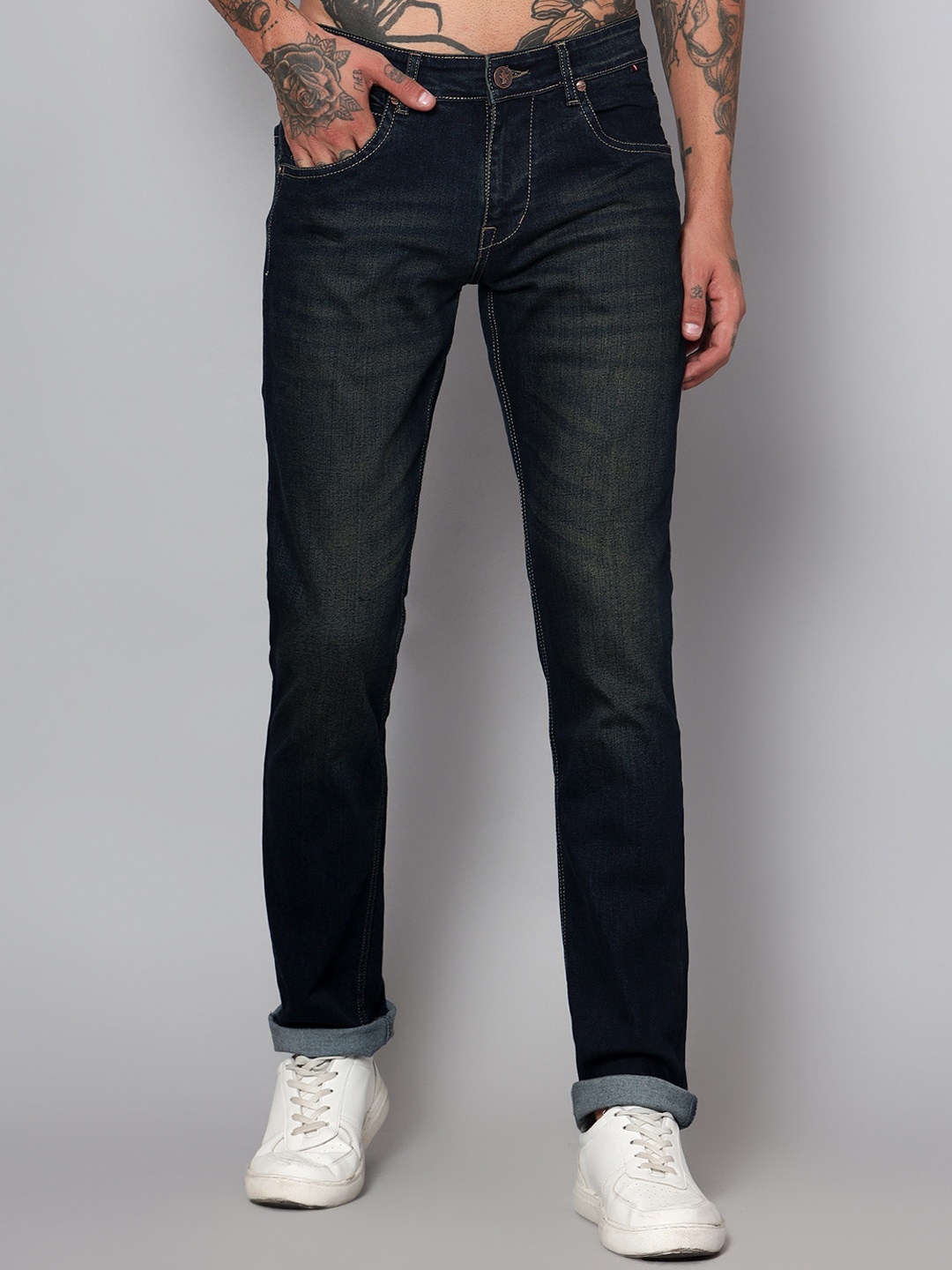 

Cantabil Men Comfort Light Fade Clean Look Cotton Stretchable Jeans, Blue