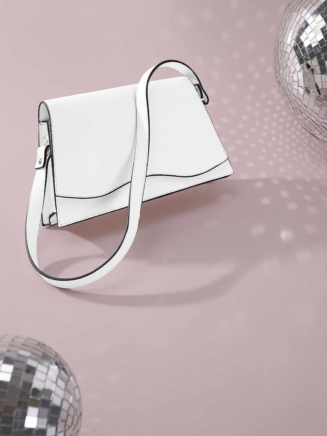 

French Connection Textured Structured Baguette Bag, Off white