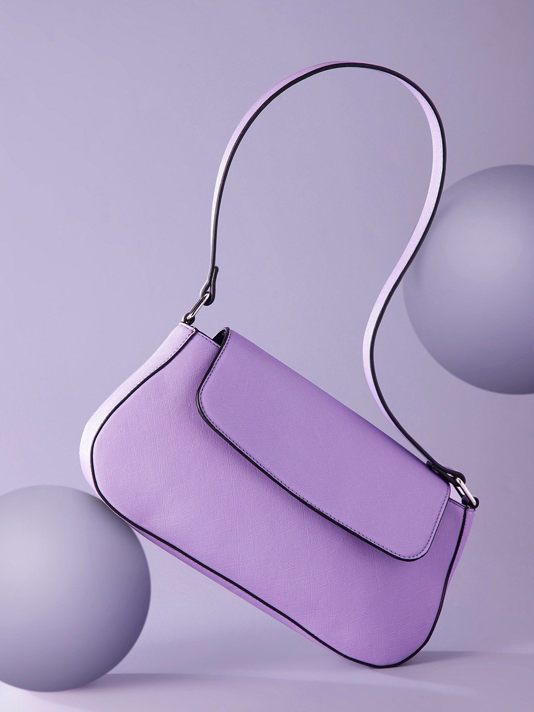 

French Connection Solid PU Structured Shoulder Bag, Purple