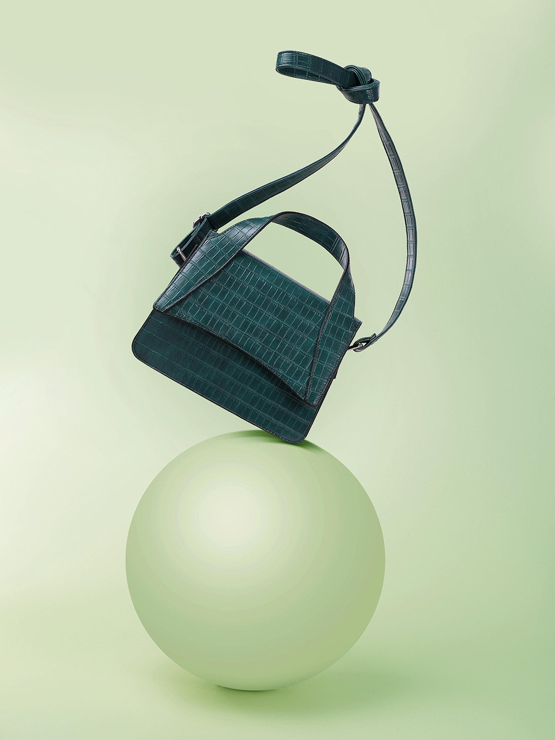 

French Connection Crocodile Textured PU Structured Satchel, Green